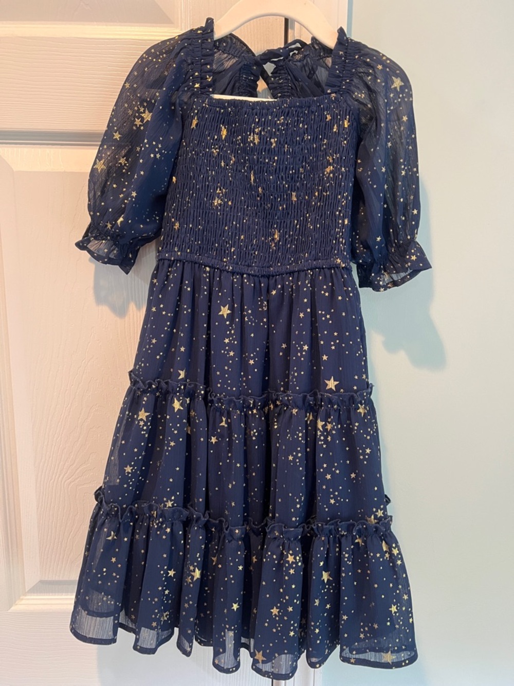 Ivy City Co Navy Dress with Gold Star Print